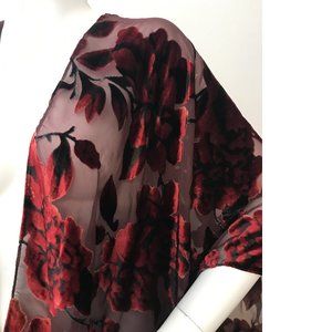 NWT Le Chateau Sheer Black Red Mesh Tullie Velvet Velour Cover-Up Scarf Wedding